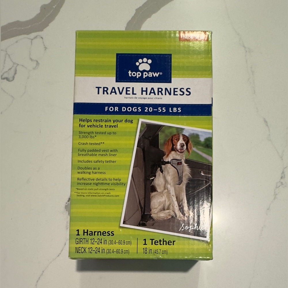 New In Box Crash Tested Travel Harness & Tether for Dogs 20-55 lbs. by Top Paw